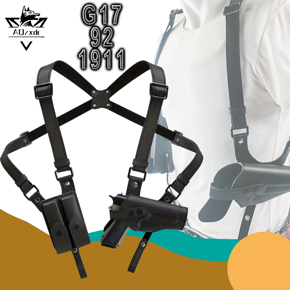 

Tactical Leather Gun Bag Airsoft Underarm Anti-theft Hidden Holster Universal Vertical Shoulder Magazine Pouch for G17 92 1911