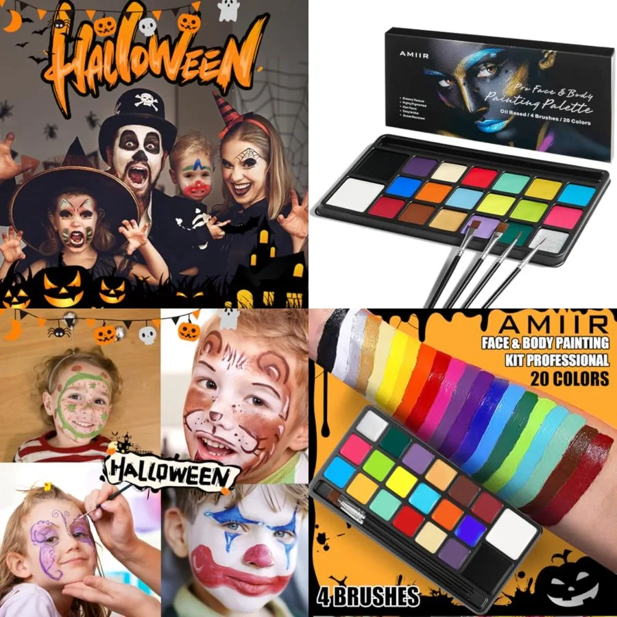 

Набор для грима AMIIR 20 цветов для Хэллоуина, высокопигментированный, профессиональный, для костюмов, театра, сцены, косплея, спецэффектов, вечеринок, карнавалов A