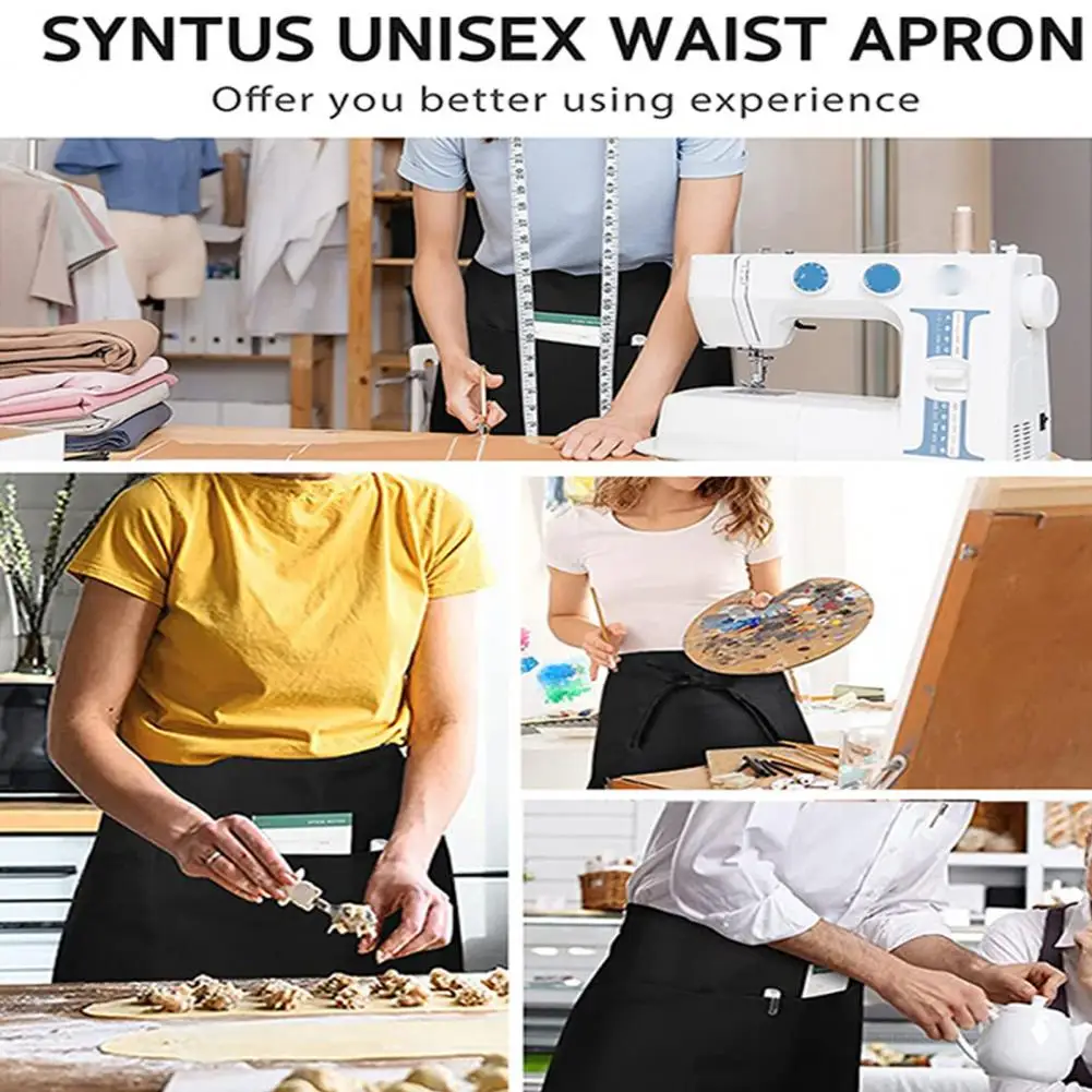 Waiter Apron with Storage Pockets Durable Polyester Apron Waterproof Black Half Apron with Pockets Adjustable Strap for Men