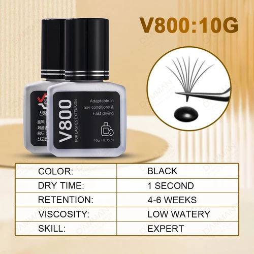 Imagen 1 del producto 2 botellas de 10ML V800 pegamento para pestañas injerto de pestañas adhesivo negro 1s secado rápido adhesivo profesional para pestañas para salón