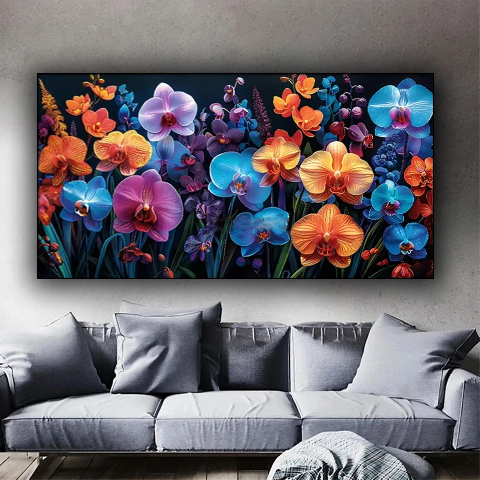 Blue Colorful Orchids Diamond Art, Large Size, DIY Diamond Painting, Cross Stitch, Mosaic Picture, Home Decor, New, 2025