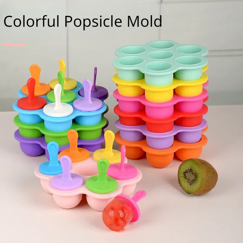 Colorful Popsicle Silicone Mold Food Grade Silicone Ice Ball Mold Baby Fruit Shake Ice Cream Making Tools Ice Cream Maker