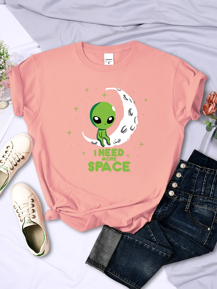 I Need More Space Green Alien Female T-Shirts Street Harajuku Tops Casual Breathable Short Sleeve All-math Soft Womens Clothing