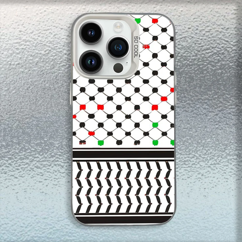 Casing Ponsel P-Palestine-S Hattah Keffiyeh untuk iPhone 16,15,14,13,12,11,Mini,Pro,MAX Penutup Tahan Benturan Matte Putih