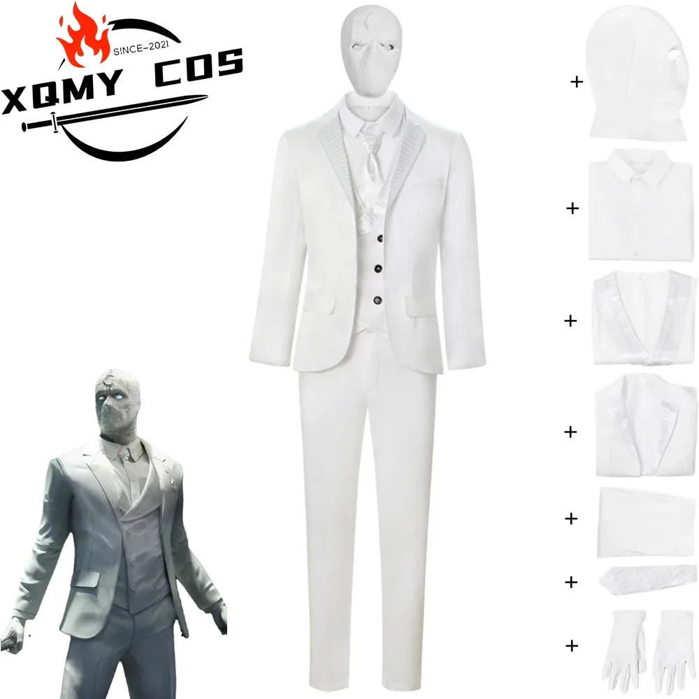 

XQMovie Mister Mr Moon Knight Marc Spector Khonshu Avatar Cosplay Costume Halloween Adult Outfit Superhero White Uniform Suit