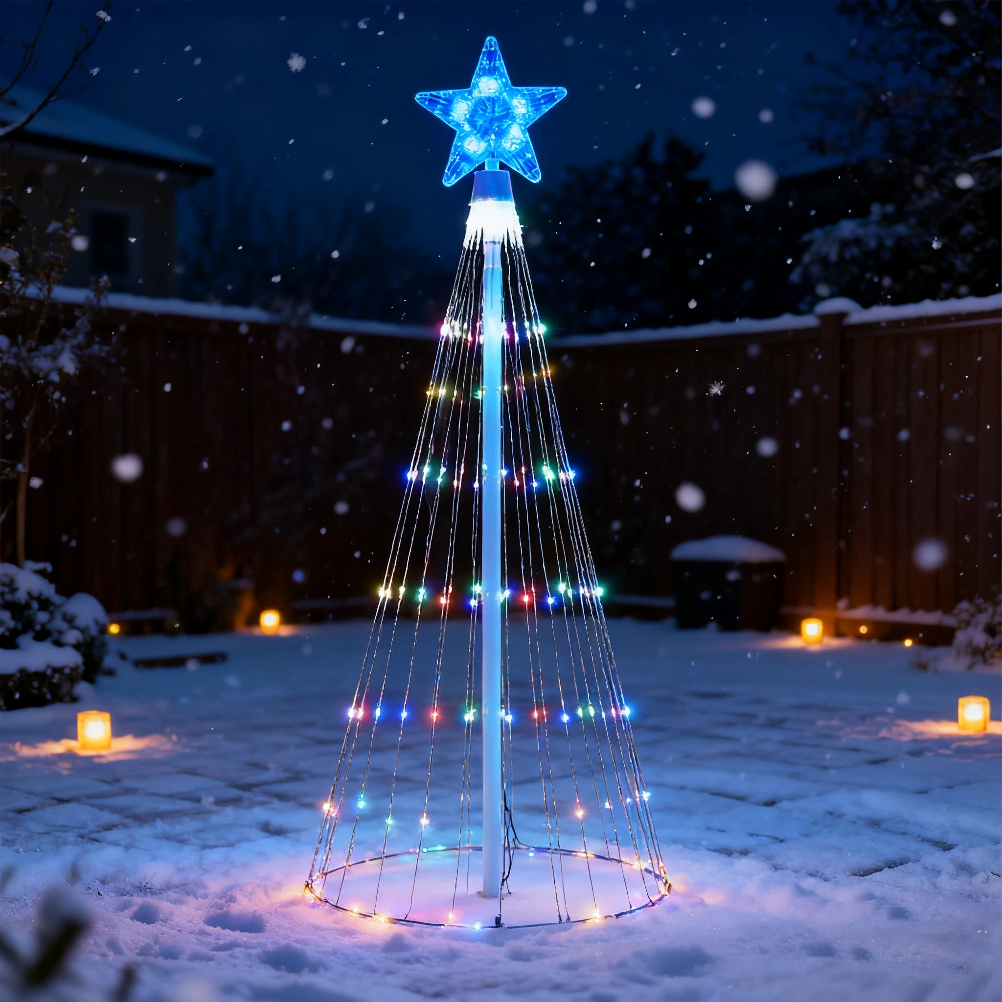 Solar-Powered LED Waterfall String Lights Christmas Tree Topper Five Point Star Waterfall Design Outdoor Garden Decor - view 5