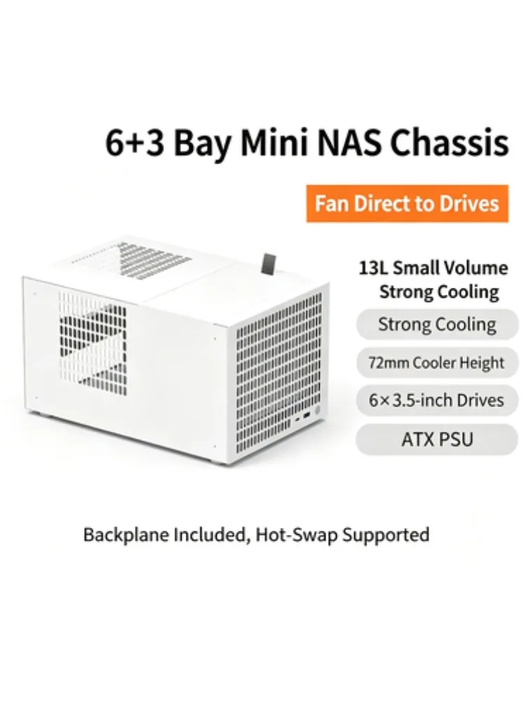 6-Bay-NAS-Gehäuse, unterstützt ATX-Netzteil & Full-Height-PCIE-Steckplatz, DIY-Heimnetzwerk-Speicherserver-Gehäuse