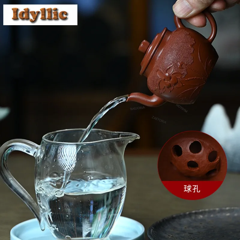 HOYIHM 140ml Exquisite Yixing Purple Clay Teapots Handmade Lotus Palace Lantern Pot Raw Ore Dahongpao Mud Kettle Zisha Tea Set