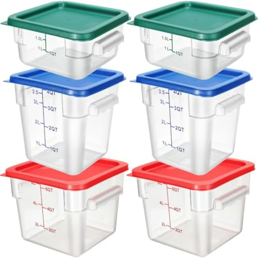 

6 Pcs Food Storage Containers with Lids Clear Square Food Containers with Handles Polycarbonate Restaurant Container Commercial