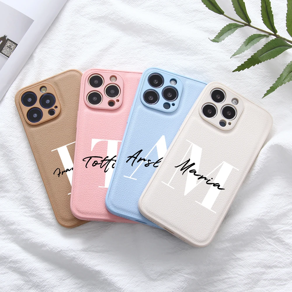 Индивидуальный персонализированный кожаный чехол с инициалом имени и сердцем для iPhone 15 14 13 11 12 Pro Max X 7 8 Plus, мягкий чехол с каймой для iPhone 15