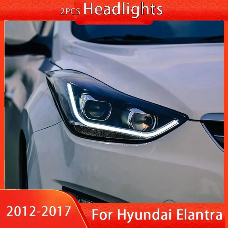 

Автомобильные фары для Hyundai Elantra, светодиодные фары 2012-2017, фары Elantra DRL, указатель поворота, дальний свет, проектор «ангельский глаз» Len