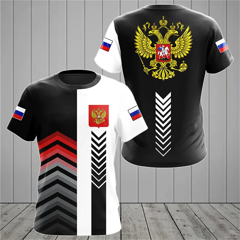 Russia Men\'s T-shirts Casual Oversized O-Neck Russian Flag Print Short-sleeved Tops Men Clothing Daily Unisex T-shirt Streetwear