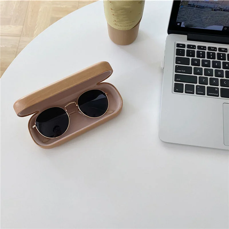 PHFU-6X Portable Glasses Case Hard Wooden Grain Spectacle Frame Box Reading Glasses Sunglasses Holder Storage Case-Light Wood