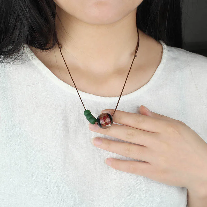 

DIY accessories National style glazed round bead necklace, long adjustable cotton and linen clothes accessories, women's fragran