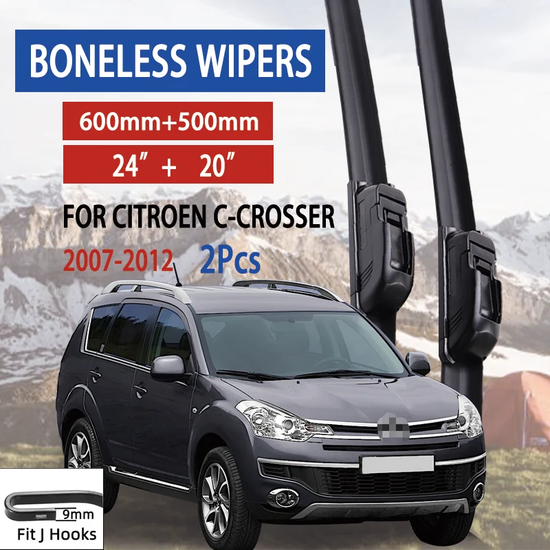 For Citroen C-Crosser  2007-2012 Car Windshield Wiper U-type Soft Rubber Frameless Bracketless Car Wipers 24\