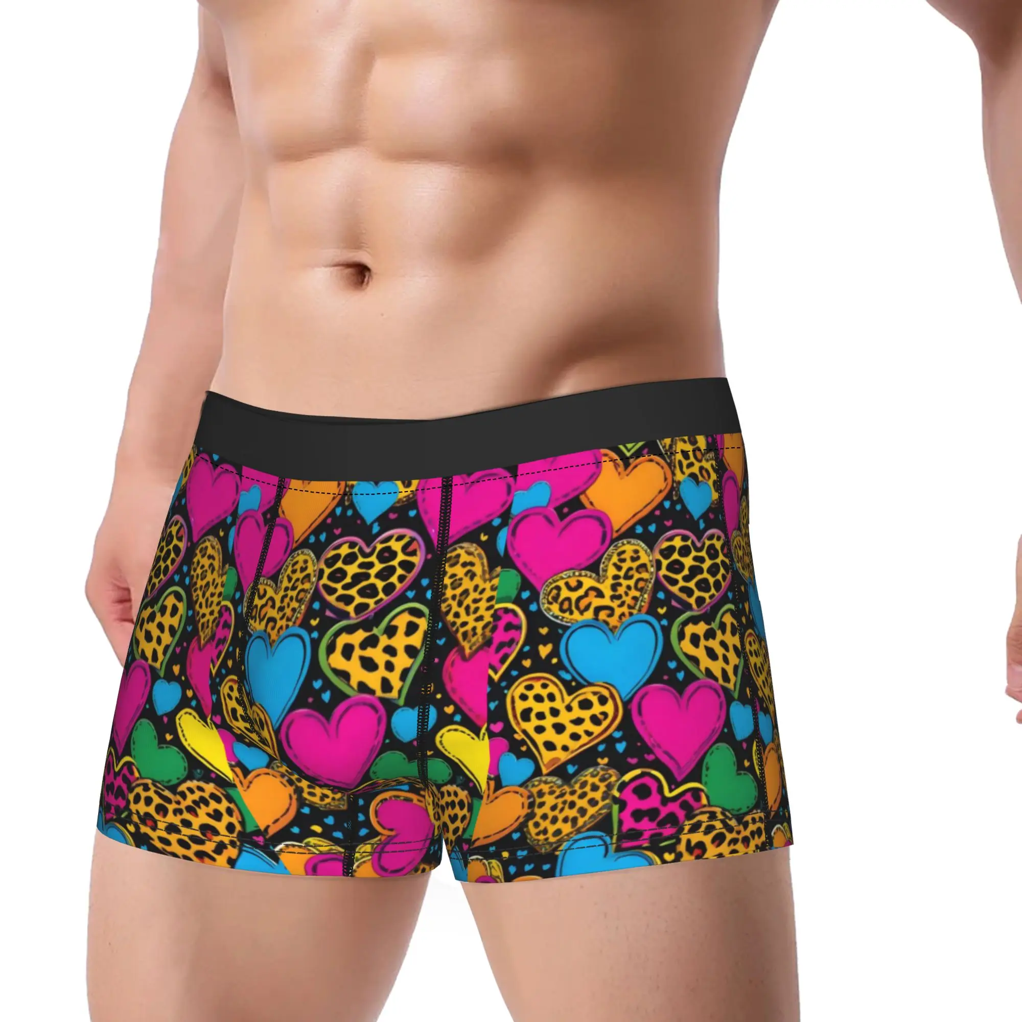 Heart Leopard Mix Underwear  Male Underpants Custom Comfortable Boxershorts Quality Shorts Briefs Big Size 2XL