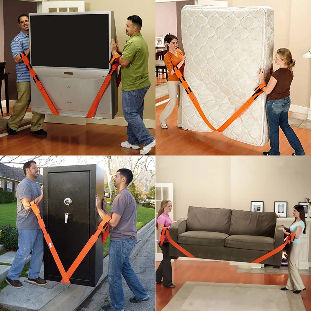 2 Pcs Nylon Furniture Moving Carrying Straps Forearm Carry Rope Lift Heavy-Duty Furniture Transport Belt Ropes Lifting Cord Tool