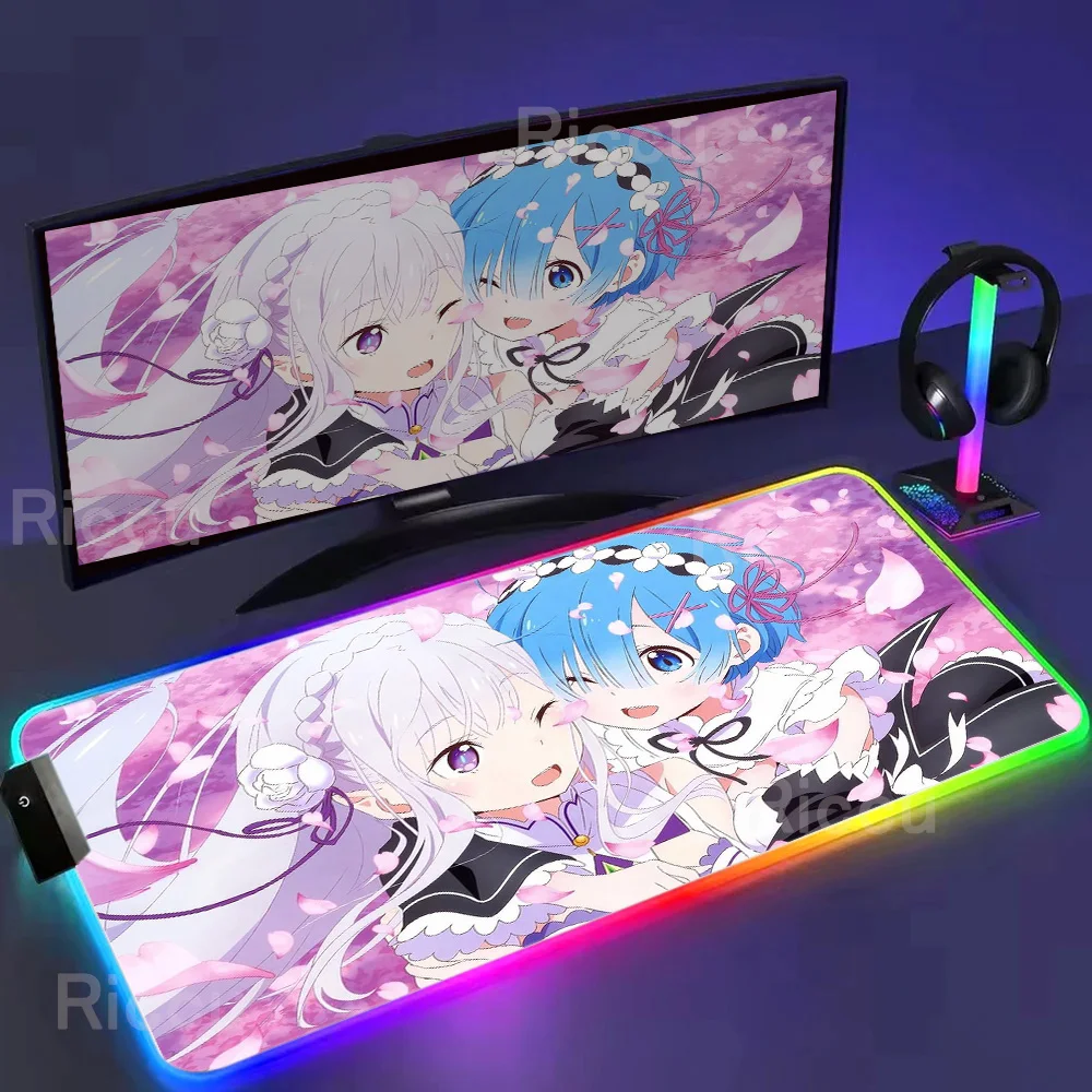 

RGB Mousepad Gaming Accessories Anime Girl Mouse Pad Re Zero Rem Mausepad 1000×500mm PC Speed Keyboard Gamer Rubber Desk Mat Rug