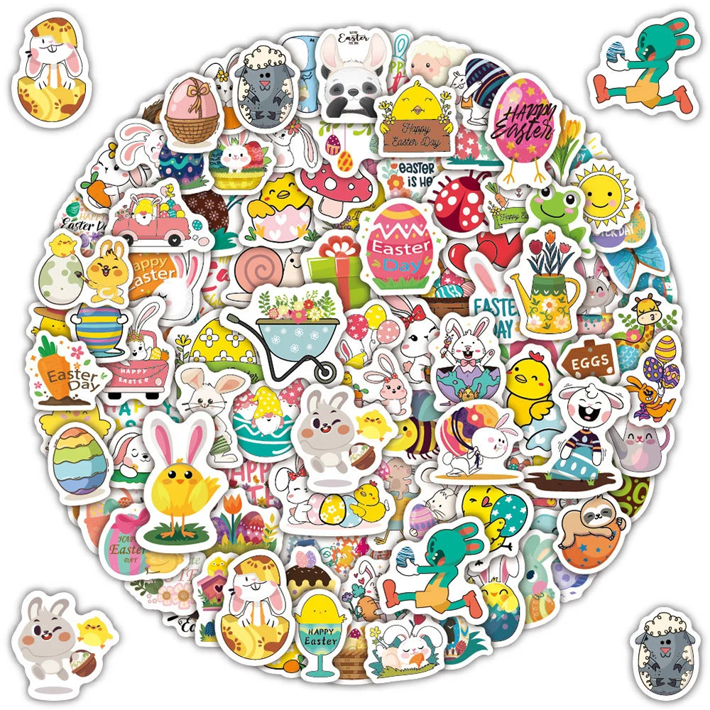 Easter Egg Cartoon Holiday Sticker, Decalques DIY, Carro, Laptop, Bagagem, Graffiti Cute Stickers, Kid Toy Gift, Coelho, 10 Pcs, 50 Pcs, 100Pcs