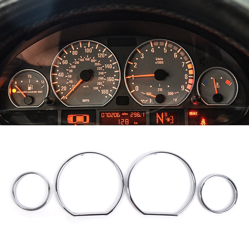 4Pcs Dash Dashboard Trim Dial Ring Bezel Trim Speedometer AC Gauge Dial Rings Chrome For BMW E36 3 Series( NOT FOR Z3)