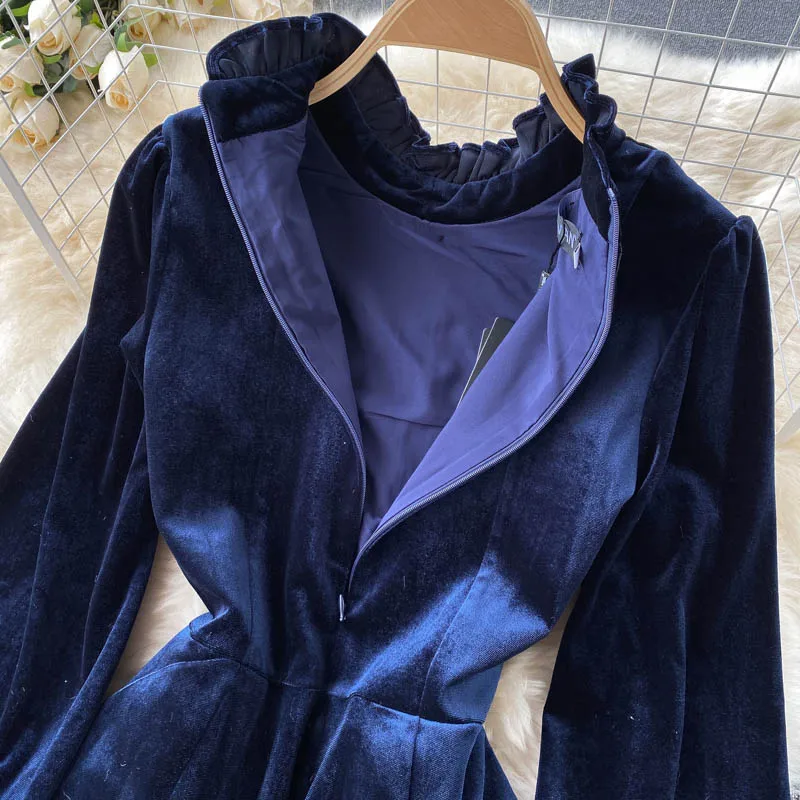 Robe longue en velours pour femmes, élégante et Chic, manches lanternes, soirée française, vêtements de rue