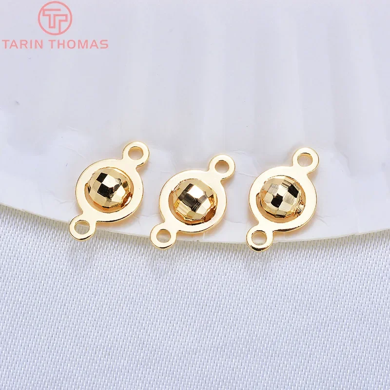 

(1835) 20PCS 6x11MM 24K Gold Color Brass Round Ball 2 Holes Connector Charms High Quality Diy Jewelry Findings Accessories