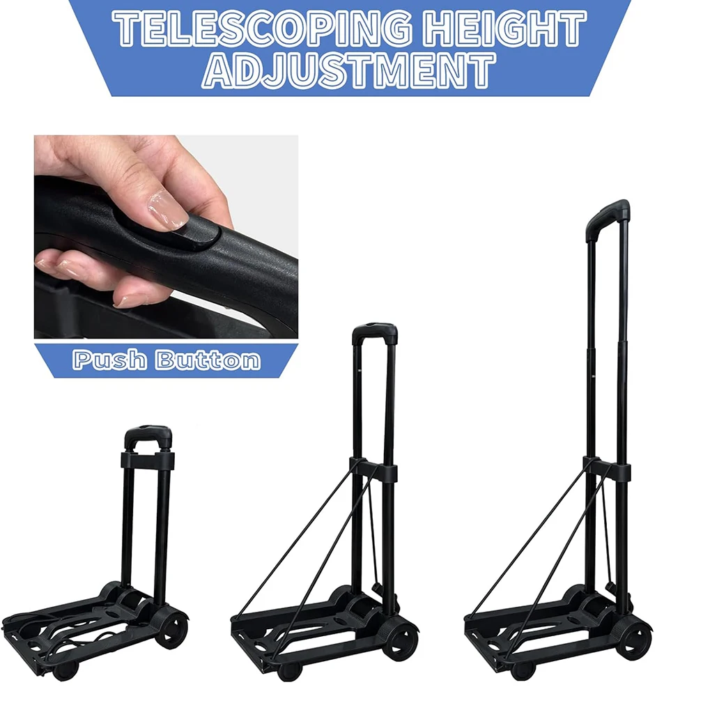 Small Hand Truck Dolly with Wheels Luggage Cart Metal Drawbar Collapsible Trolly Portable Dolly for Moving Airport Travel Use