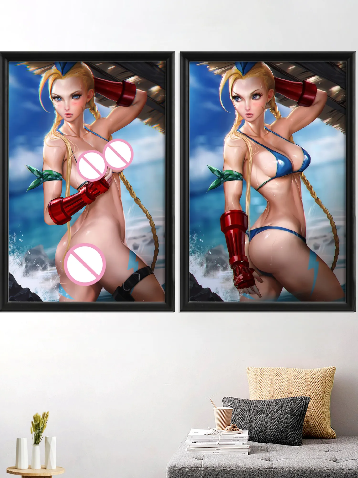 Cammy SF Japanese Motoko Yami Game Juri Han Cartoon Motoko Sexy Nude Girl Reno Anime ChunLi Art-Silk-Poster, Custom Prints