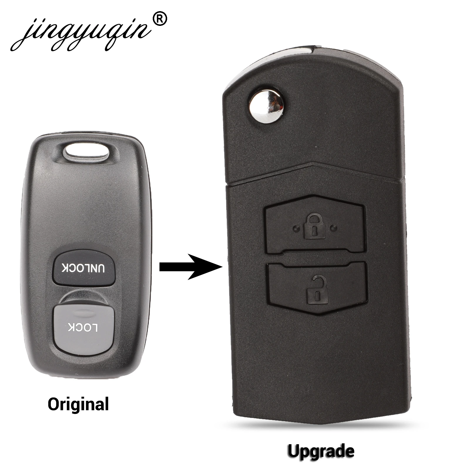 jingyuqin New Upgrade 2 Buttons Car Remote Flip Keyless Entry Shell For Mazda 2 3 6 323 626 Fob Control Key Case Replacement