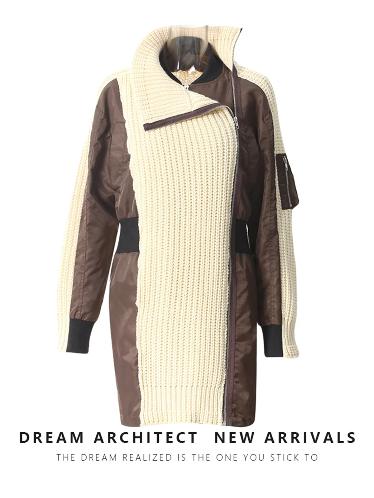 

Autumn and Winter Women's Thick and Warm Long Woolen Patchwork Jacket Irregular Fake Two-Piece Baseball Design