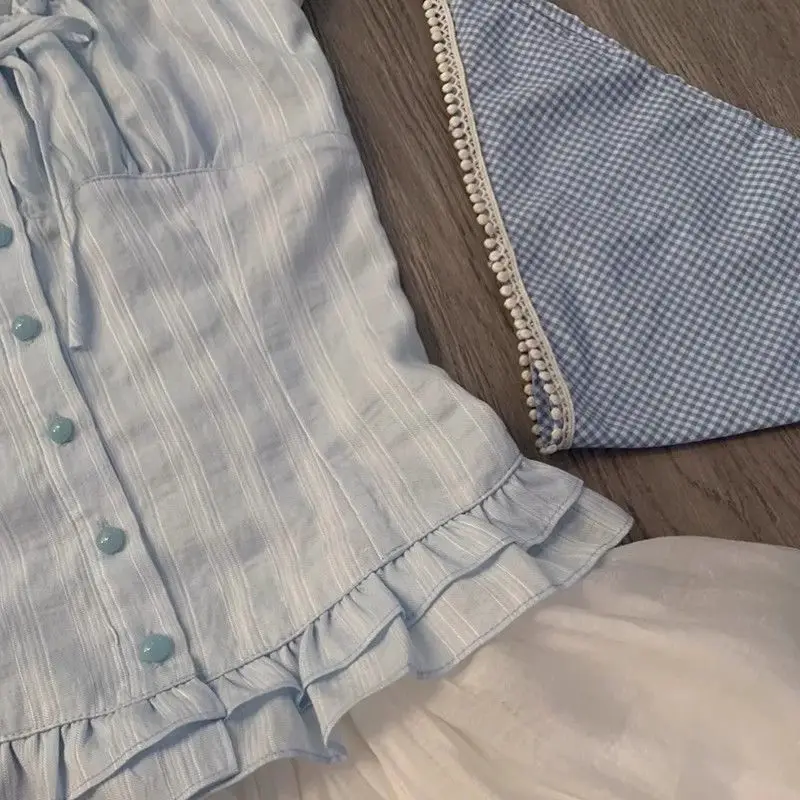 Dolce Sottile Set da 2 pezzi Manica corta Y2k Abiti da donna vintage O-Collo Punk Abito da ballo Harajuku Corea Abito con fiocco Goth Fairy Grunge