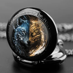 Exquisite Two-faced Wolf Glass Dome Quartz Pocket Watch Arabic numeral Necklace Pendant Gifts For Women Man with Chain