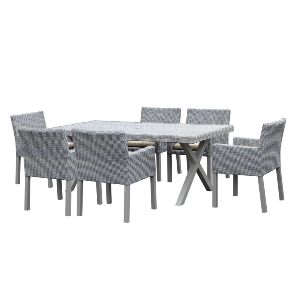 

7 PCS High Quality PE Rattan Dining Furniture Modern Design Outdoor Wicker Garden Sets for Park Courtyard Living Room