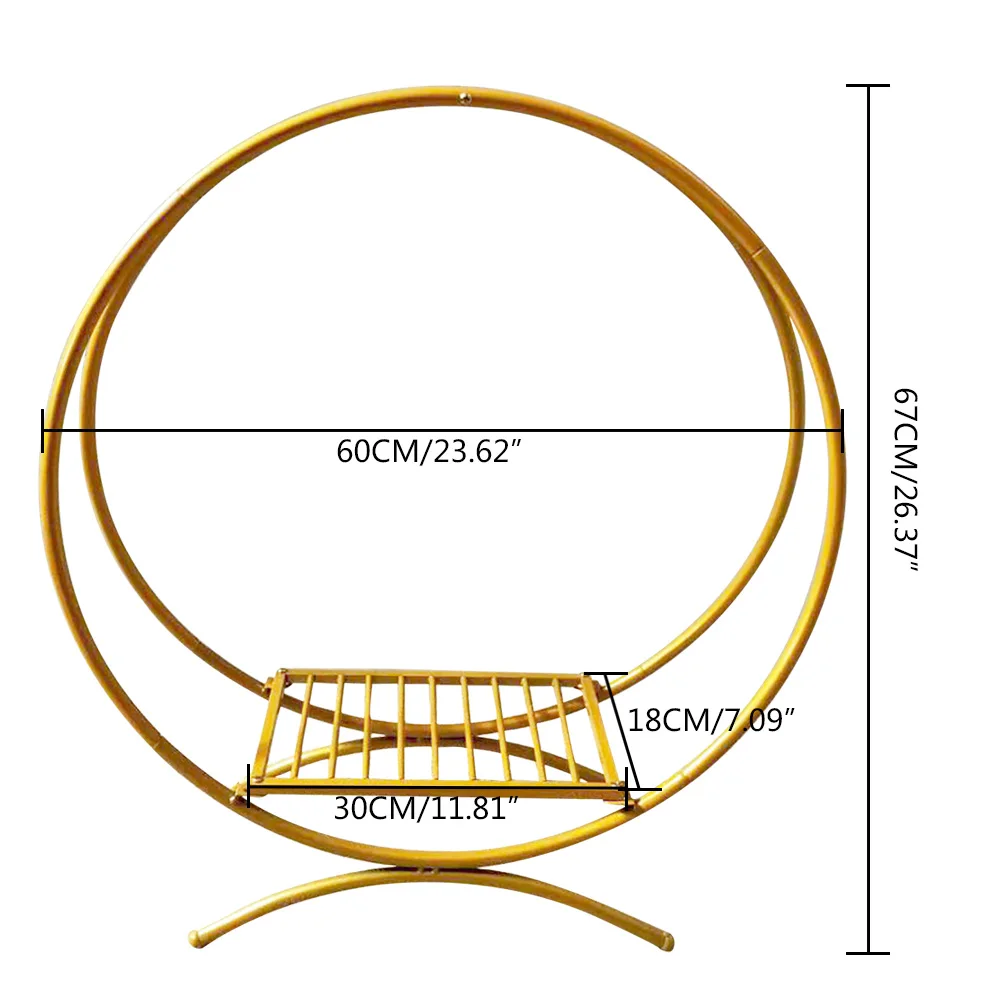 

1pc 60cm Exquisite Gold Double Hoop Iron Round Cake Stand Flower Decor Rack Wedding Background Stand Events Decoration