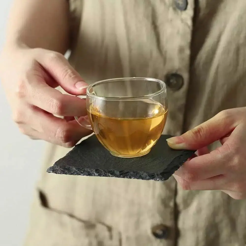 Natural Slate Stone Slab Natural Slate Coaster Heat Resistant Anti Slip Drink Coaster Reusable Japanese Style Table Coaster