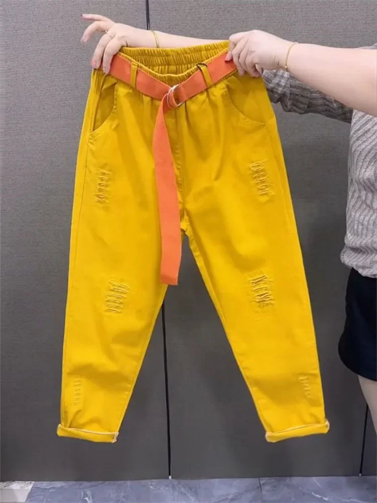패션 청바지 여성 흰색 봄 가을 새로운 느슨한 데님 하렘 바지 높은 허리 수 놓은 바지 캐주얼 바지 여성