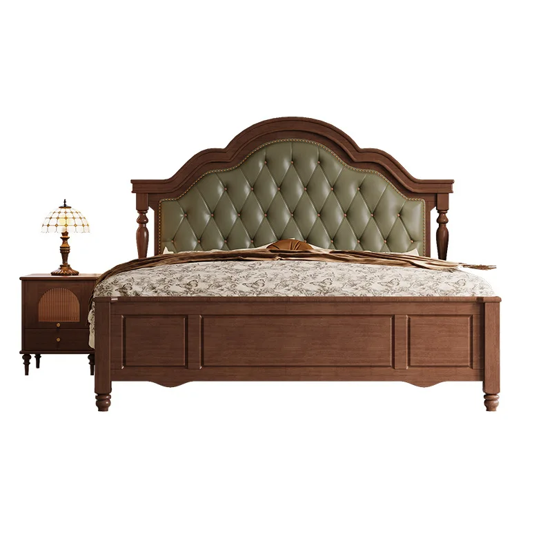 

French retro solid wood double bed, soft foreskin bed