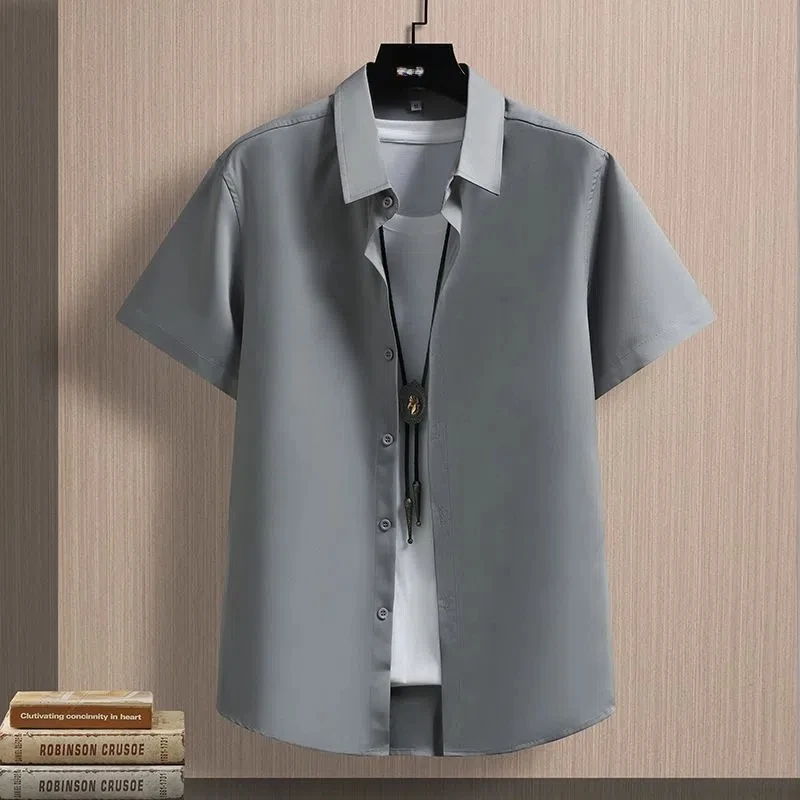 

Boyfriend England Style Solid Color Cardigan Men's Clothing Turn-down Collar Summer Short Sleeve Button Up Formal Classic Tops