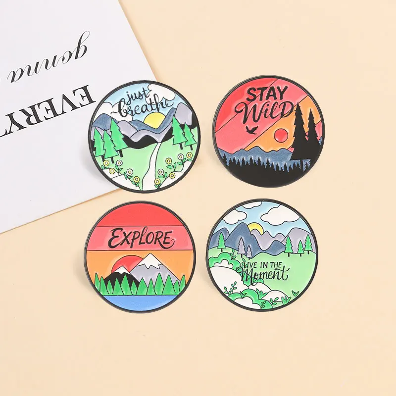 Mountain Wilderness Landscape Emaille-Abzeichen, Natur-Outdoor-Reversnadeln, inspirierende Broschen, Schmuck, Geschenk für Freunde – Detail 7
