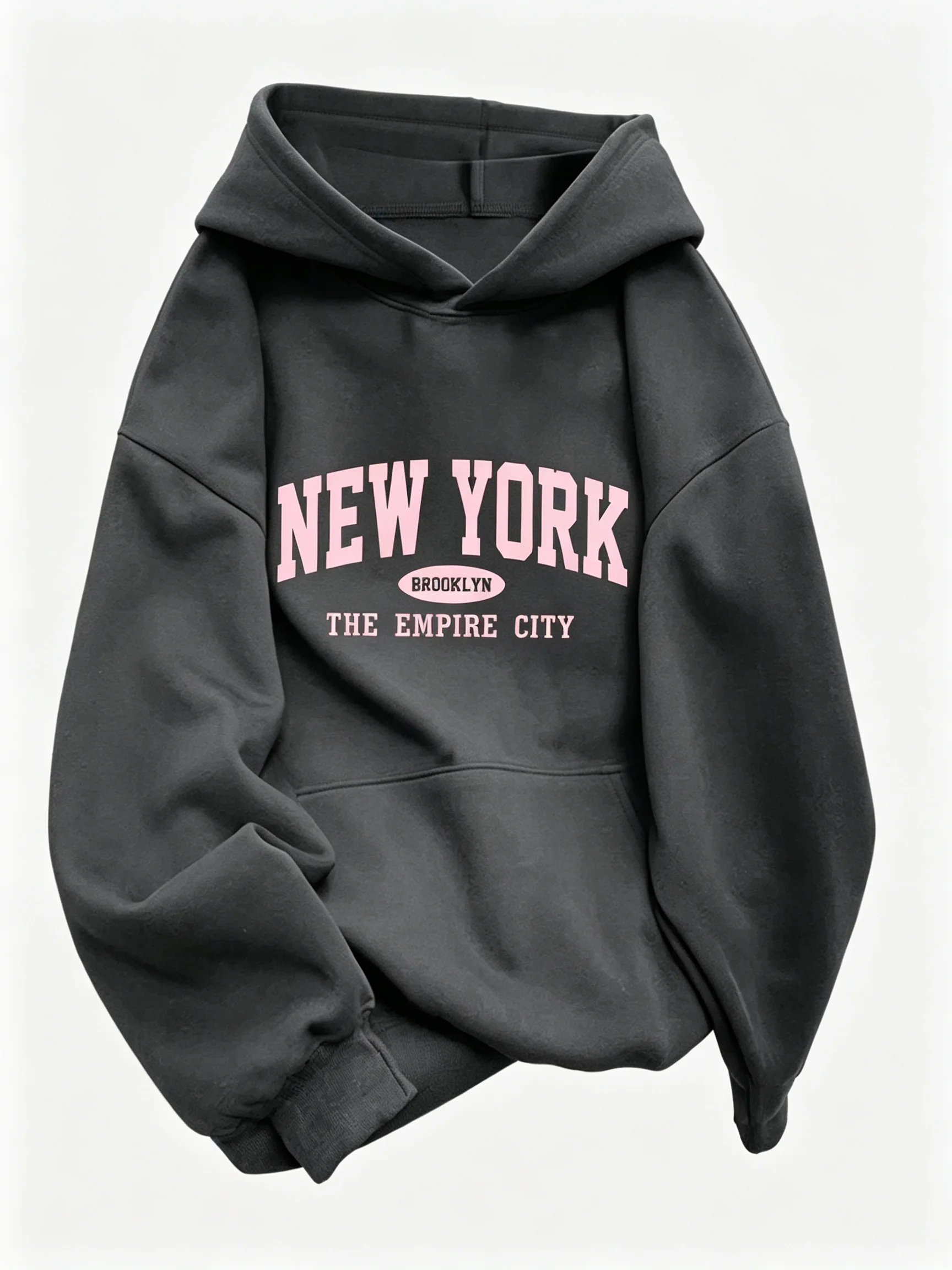 Damen-Hoodie mit lockerem Schnitt, Buchstaben- und geometrischem Muster, lässiger Streetwear-Pullover, langärmeliges Sweatshirt mit Kängurutasche für Damen. – Detail 12