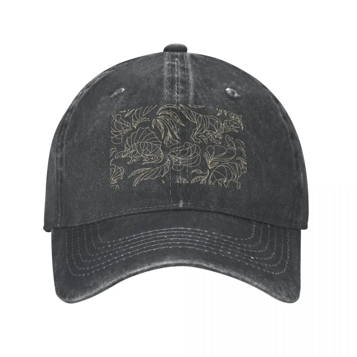 Hidden Dinosaurs - Elegant Floral Pattern - Black and Gold Cap Cowboy Hat golf Winter cap man women Cap female Men's