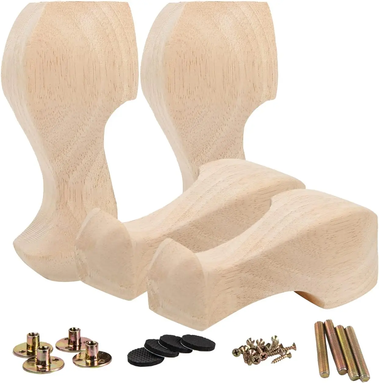 

6 inch / 15cm Wooden Furniture Legs, Set of 4 European Style Solid Wood Carving Furniture Replacement Feet Decoration fo