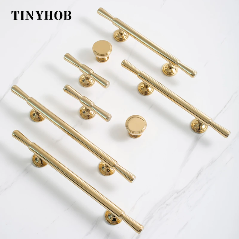 Solid Bright Gold Brass 160mm Pull Cabinet Knobs T Bar Funiture Wardrobe Appliance Handle Cabinet Knobs and Handles Drawer Knobs