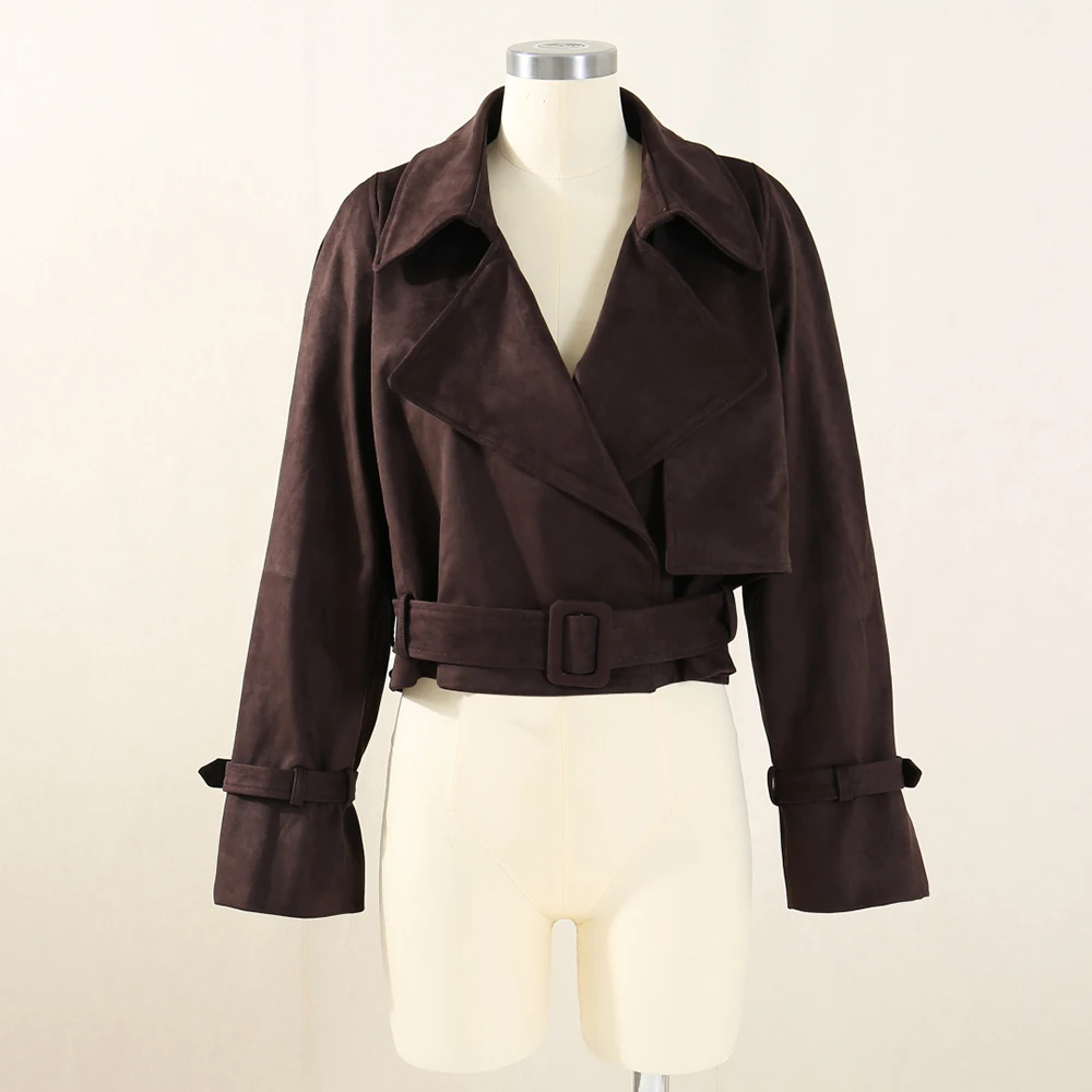 

Модная женская куртка с воротником Y2K, облегающее пригородное пальто в стиле ретро с поясом на талии для ранней осени, Новое поступление 2023 года