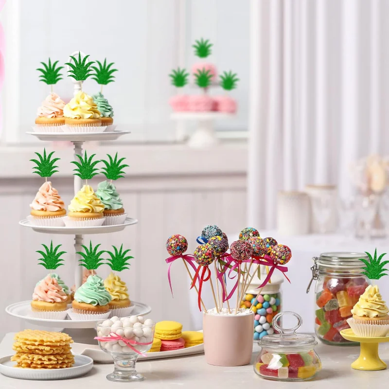 24 قطعة من أغطية الكب كيك على شكل أناناس، أغطية كعكة الدونات، أغطية كب كيك لطيفة للصيف، زينة كعكة حفلات هاواي الاستوائية