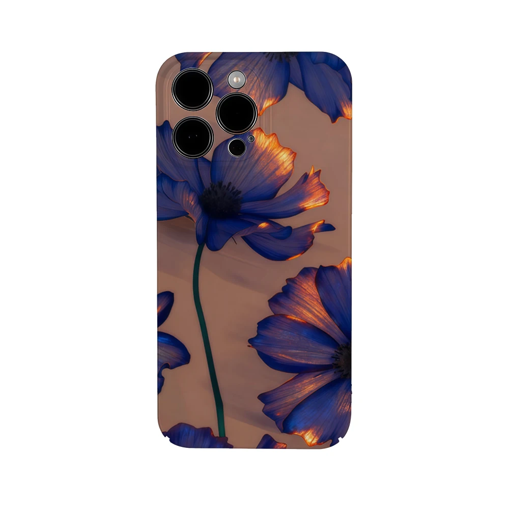 

Blue Flowers with Golden Accents Phone Case for iPhone 17 16e 16 15 14 13 12 11 Air Pro Max 6 7 8 Plus Glossy Film Hard PC Cover