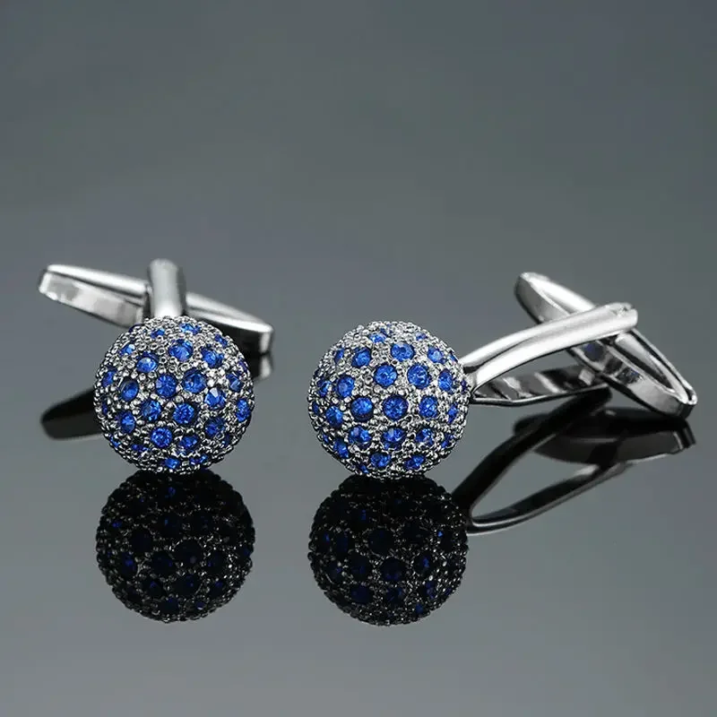 French Cufflinks Spherical Bright Planet Blue Rhinestones Cuff Links High-end Men's Women's Banquet Jewelry Wedding Accessories