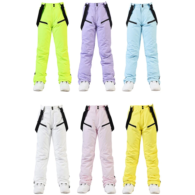 Pantaloni da sci da donna nuovissimi sport all\'aria aperta bretelle di alta qualità pantaloni da uomo antivento impermeabile caldo inverno neve