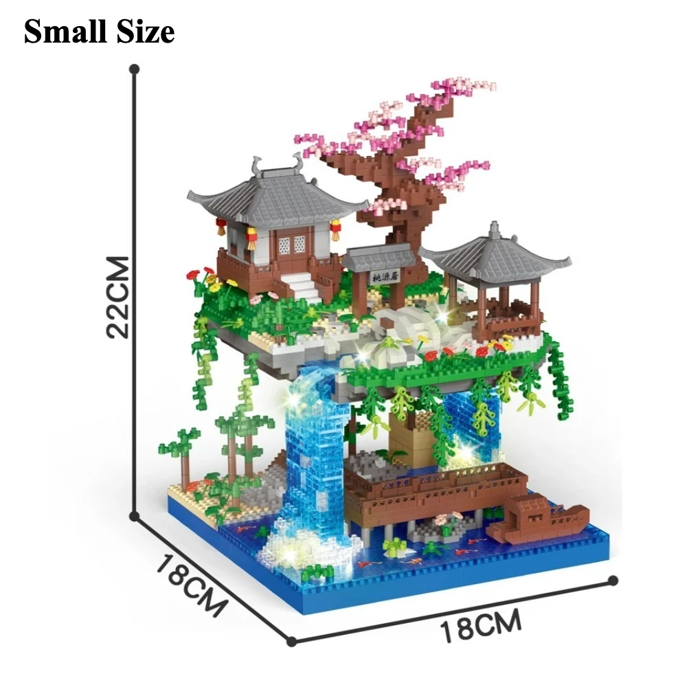 MOC Perzikbloesem Zwembad Kersenboom Huis Bouwsteen Chinese Architectuur DIY Bakstenen Kersenbloesem Speelgoed voor Kinderen Volwassen Cadeau