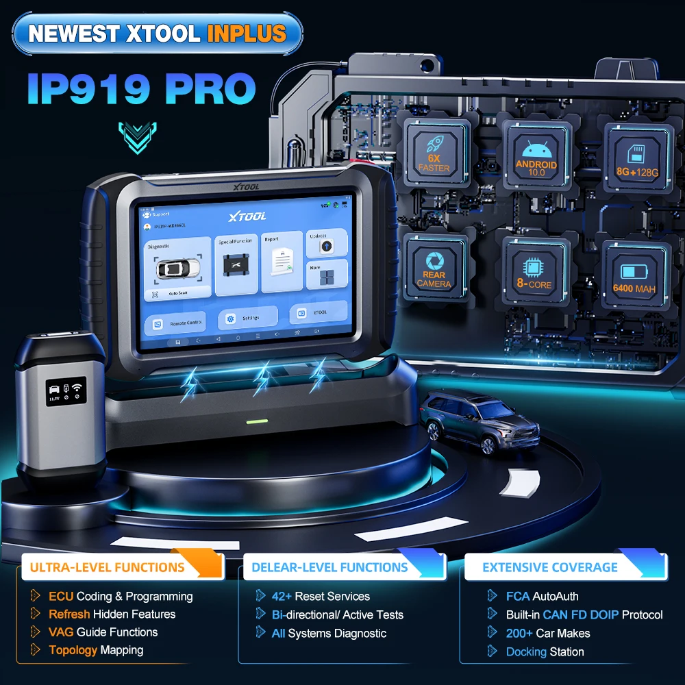 NEW XTool IP919 Pro All System Auto Diagnostic Tool with FCA ECU Coding Bi-Directional Controls OBD2 DiagnosticScanner